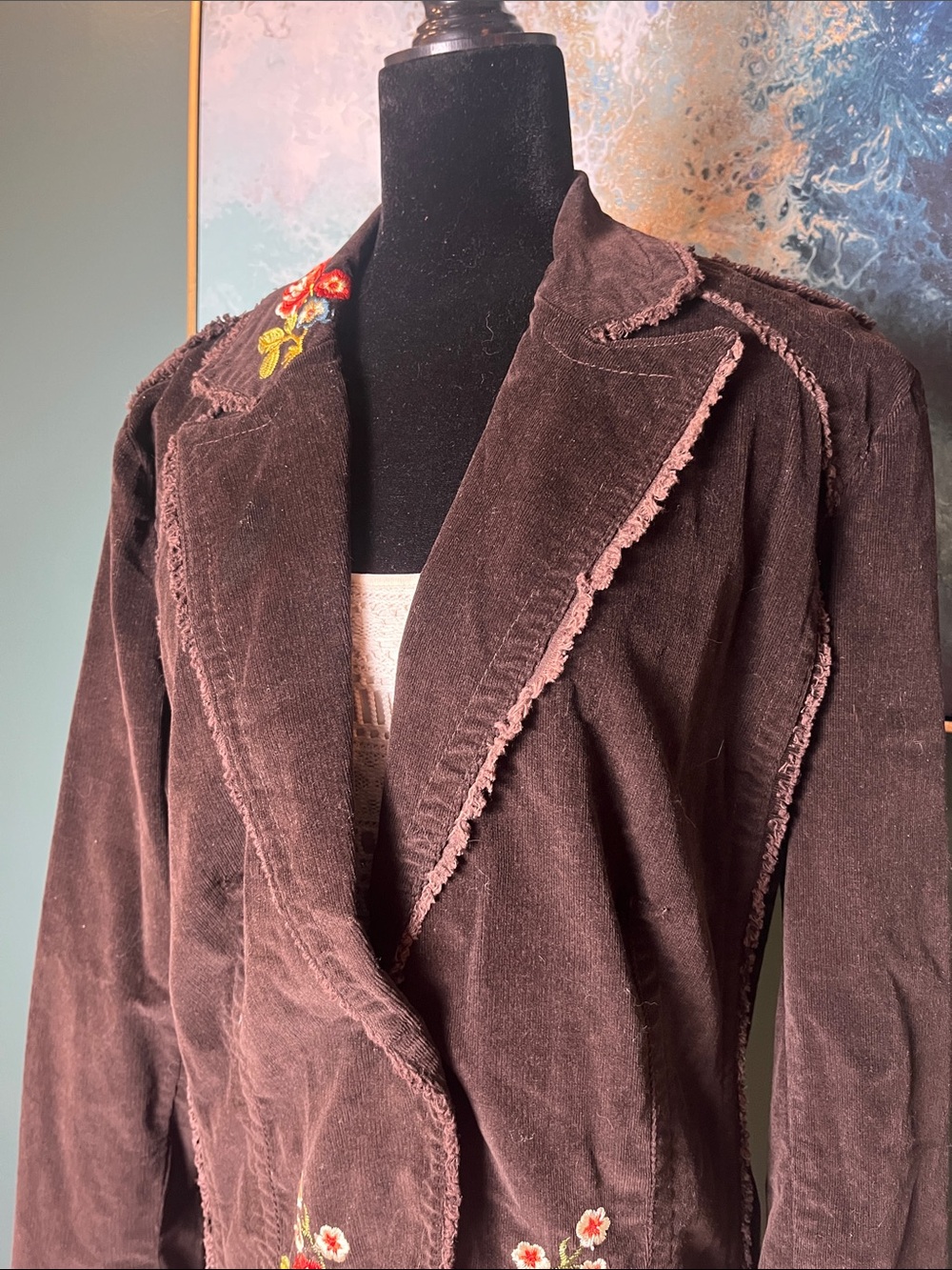 Vintage Y2K Corduroy Blazer with Rose Embroidery - Picture 2 of 9